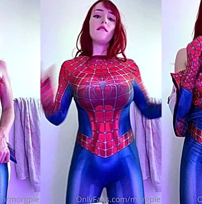 american onlyfans model Morgpie dressed as spiderman, she makes you shoot cums from your huge cock