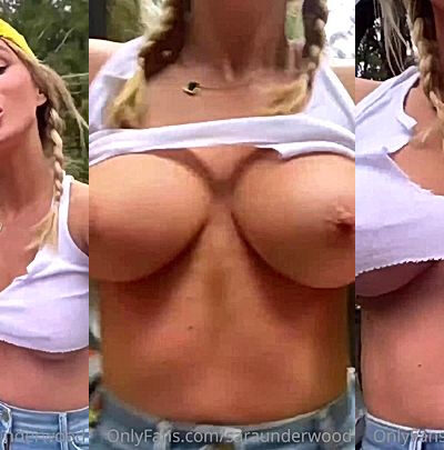 sexy american model rubs her big tits outdoor(Sara Underwood)