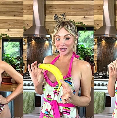 Sara Underwood teases her onlyfans subscribers by showing off her cooking skills with her boobs showing