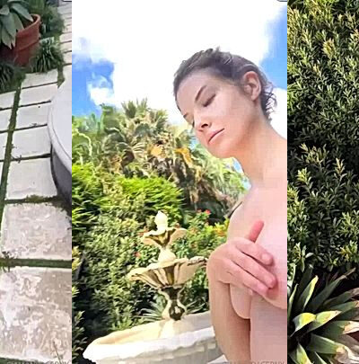 sexy model amanda cerny play with her tits in the garden