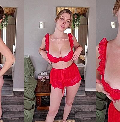 model carmen rae looking good in sexy red lingerie