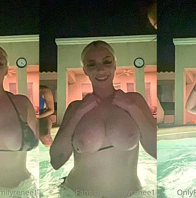 onlyfans model Pawgemily rubs her huge tits in the pool