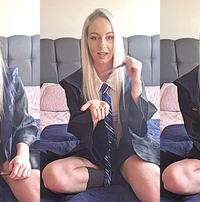 onlyfans model dressed up as an highschool student and sucked huge dildo sextape naked